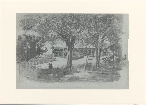 Stables with horses on the Gambar plantation in Java