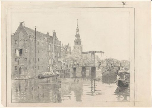 View from the Rapenburgwal on the Sweeden warehouse, the Montelbaanstoren and the Peperbrug