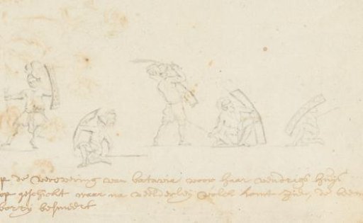 Warriors and a man with a musket