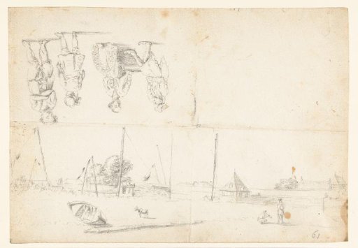 Sketch sheet with a canal view and figures