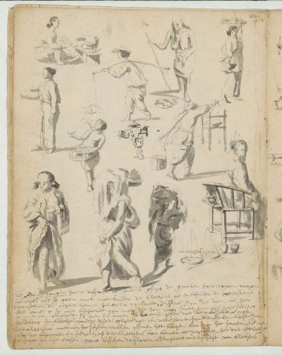 Study sheet with women of different dress carrying loads