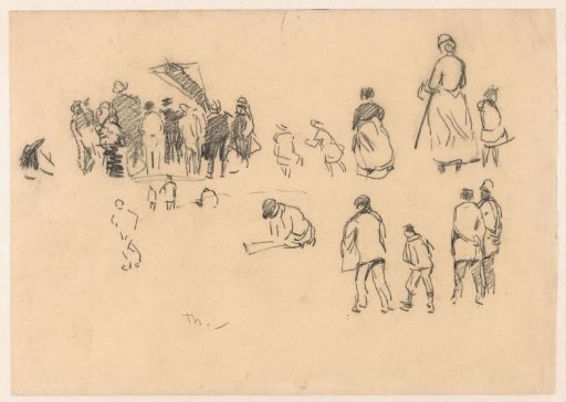 Study sheet with various spectators seen from behind