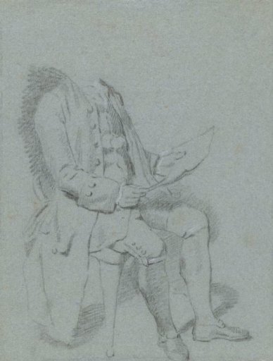 Seated man with a sheet of paper in his hand