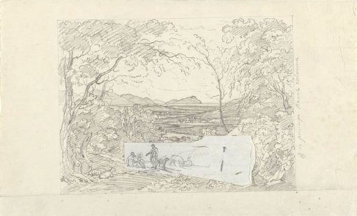 Idealised landscape in the Campagna with two figures with three goats