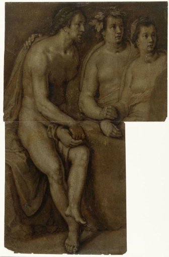 Studies of a Sitting Nude Man and Two Women, Half-Length