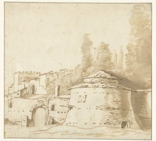 Italian building with heavy round tower