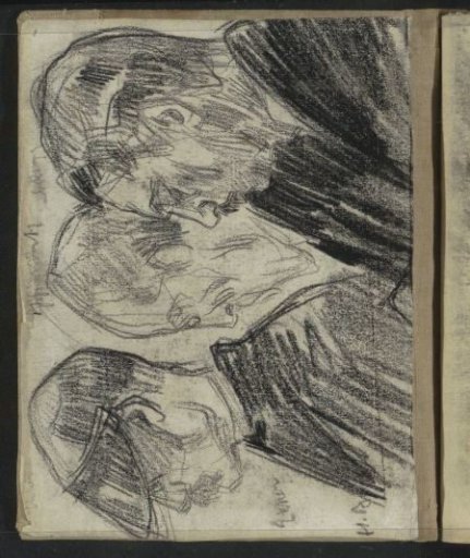 Three male heads, in profile