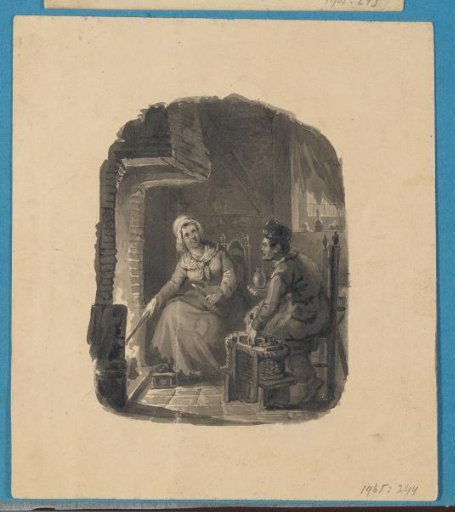 Woman and man by a fireplace