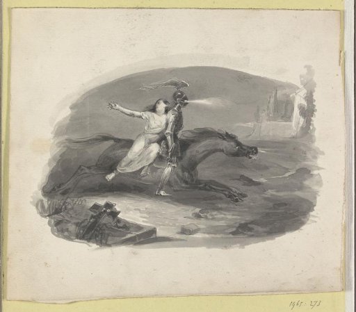 Nighttime abduction by a rider with light rays from his visor