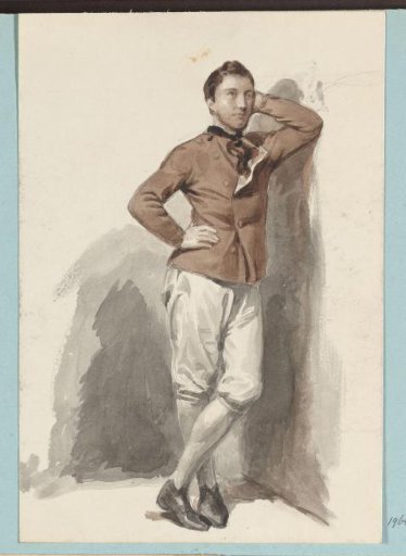 Standing young man leaning against a wall