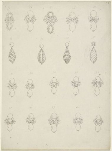 Three sheets with designs for earrings