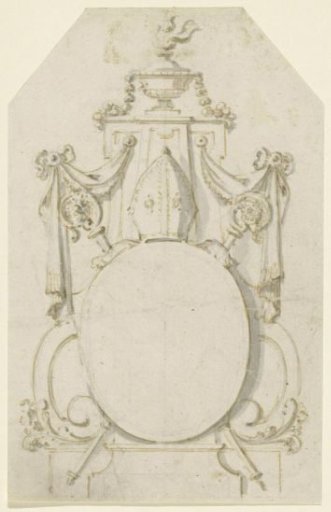 Monument with Medallion, Mitre and Staffs