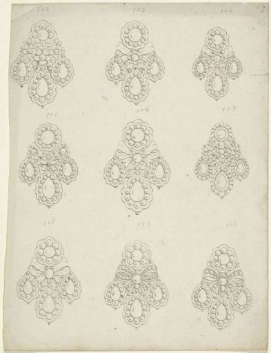 Three sheets with designs for earrings