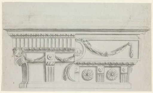 Pedestal with cherubs, medallions, and garlands