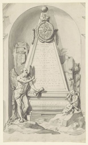 Tomb monument with obelisk and Father Time