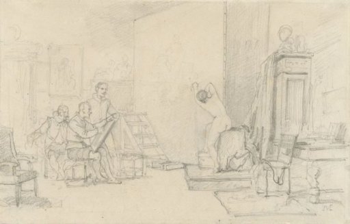 Three artists in a seventeenth-century interior