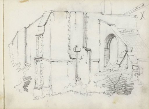 Exterior of a church wall with a buttress
