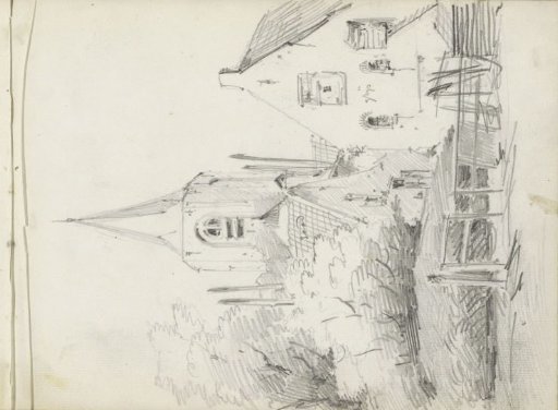 Village view with a church tower