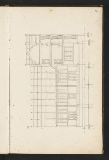 Cross-section of a building along the length