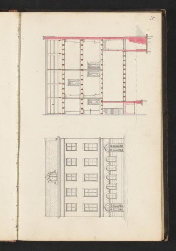 Facade and section of a building