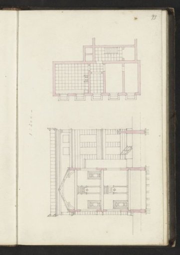 Rear view and floor plan of a building