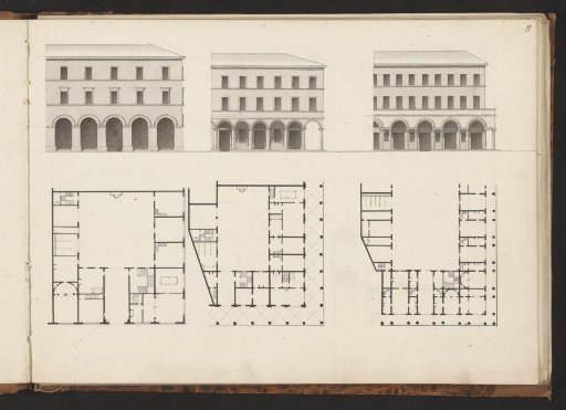 Floor plans and facades of three villas