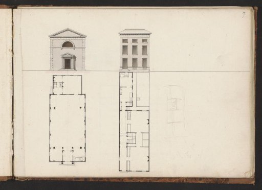 Floor plans and facades of two buildings