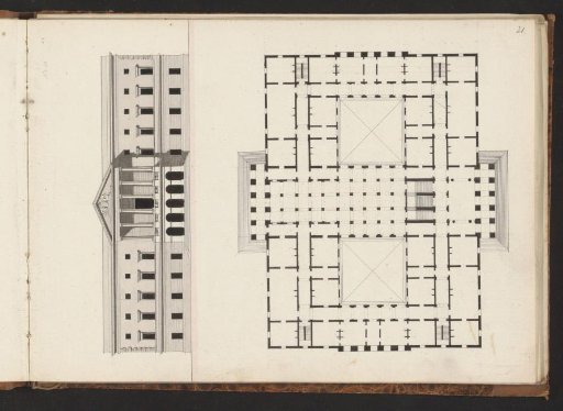Floor plan and facade of a villa