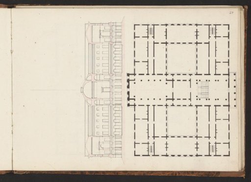 Floor plan and section of a villa