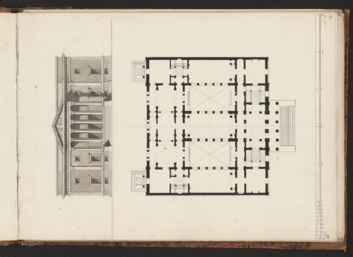 Facade and floor plan of a villa