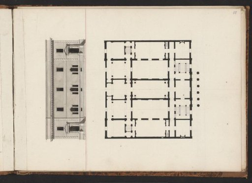 Facade and floor plan of a villa