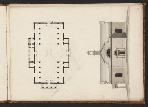 Plan and front elevation of a building