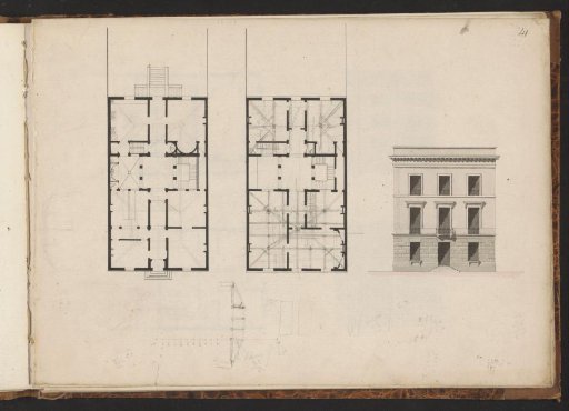 Plans and front elevations of a building