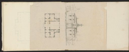 Plan and elevation of the facade of a villa