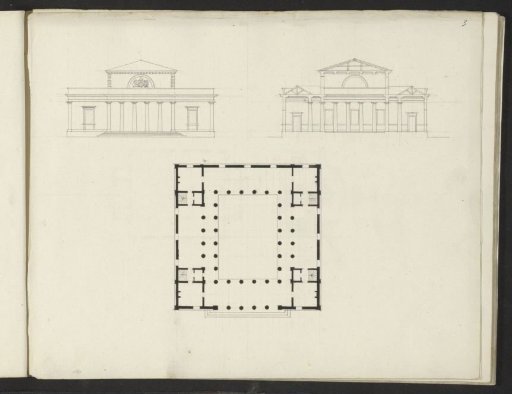 Plan and elevations of a villa