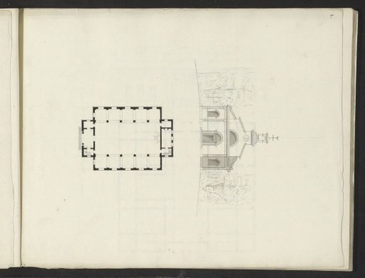Plan and front elevation of a detached building