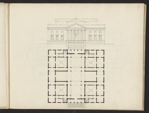 Plan and elevation of the facade of a building