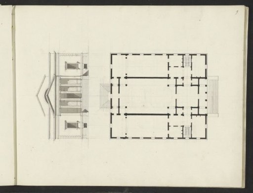 Plan and elevation of the facade of a building