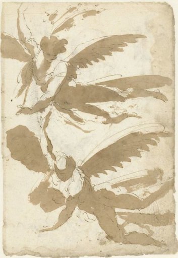 Two studies of a flying angel