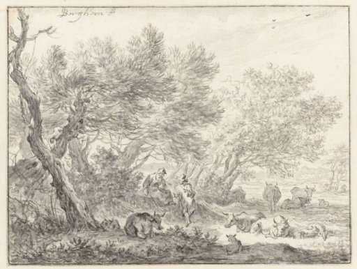 Shepherds and Cattle near a Group of Trees