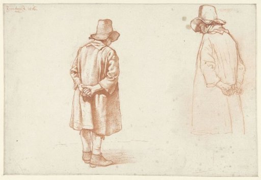 Two studies of a standing man, hands on back