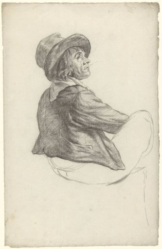 Seated man with hat, seen from the back