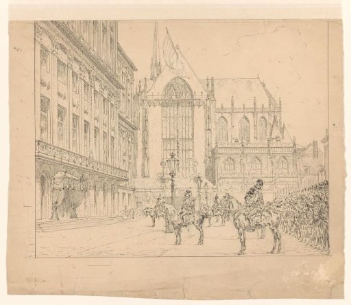 Hussars assembled before the Palace on the Dam at the Inauguration