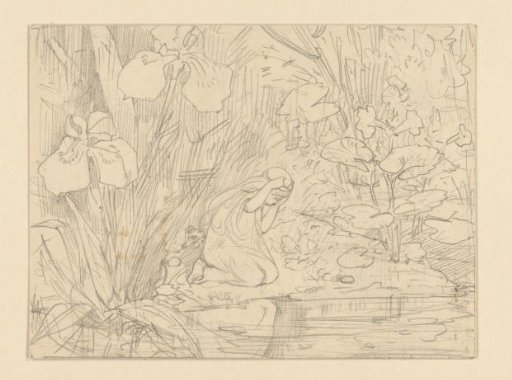 The Grass Princess Kneeling by a Pond