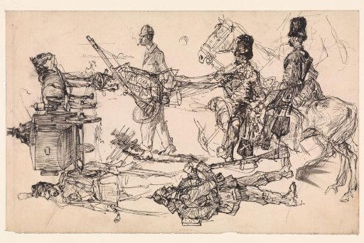 Studies of hussars and a carriage
