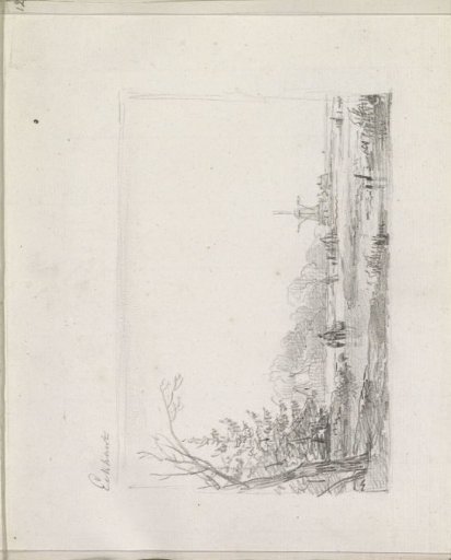 Polder landscape with a mill and figures on a frozen canal