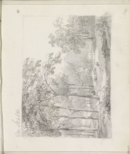 Landscape with a shepherd and flock of sheep among the trees