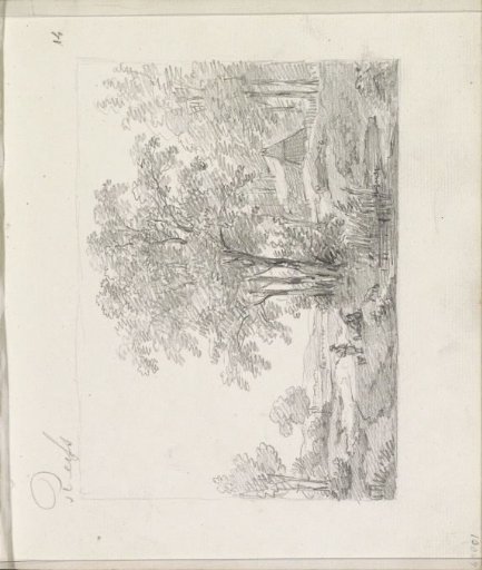 Figures on a path by a pool
