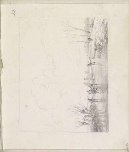 Winter landscape with skaters on a frozen canal