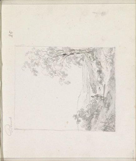 Man with a walking stick on a path in a hilly landscape